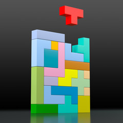 Closeup of a Colored Puzzle Made with Blocks of Different Shape and Color.