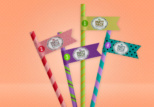 Patterned Drinking Straws with Flags Mockup