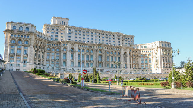 Palace of Parliament, Palatul Parlamentului , in Bucharest Romania. April 2018