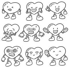 vector set of heart cartoon