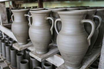 Fototapeta na wymiar Hand made black pottery in Marginea, in Bucovina. Romania.