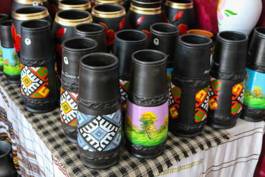 Hand made black pottery in Marginea, in Bucovina. Romania.