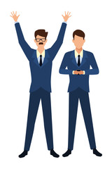 Businessmen with hands up