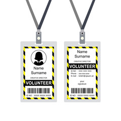 Plastic and Laminated volunteer Badge or id card, front and back view