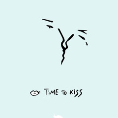 Time to kiss  text and  drawing boy and girl kiss