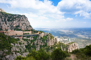 Montserrat monastery. Santa Maria de Montserrat is Benedictine abbey located on mountain of Montserrat, Monistrol de Montserrat, Catalonia, Spain