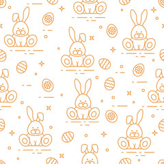 Pattern with Easter rabbits, decorated eggs.