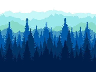 Landscape, tops of conifers. Paper forest. In minimalist style Cartoon flat Vector