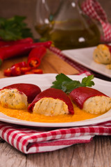 Stuffed piquillo peppers with cod. 