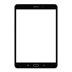 Realistic Black color Tablet with blank white screen. Notepad or pad, front view icon. Blank screen Notepad, flat style pad icon.