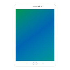 Realistic white Tablet or notepad with green and blue color screen. Tablet, notepad computer front view. Notepad or Tablet with blank screen.