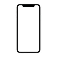 Black smartphone with white blank screen. Smartphone front view. Smartphone or mobile phone icon.