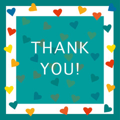 Thank you card with colorful hearts