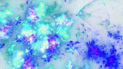 Blue fractal floral texture, digital artwork for creative graphic design