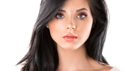 Fototapeta premium Beautiful woman face close up studio on white.