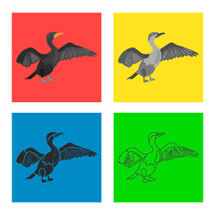 Cormorant color flat, line, simple, black white concept icons set