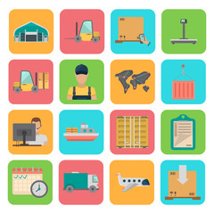 Logistics and delivery color flat icons set
