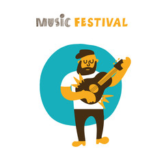 Vector illustration of singewith guitar. Music festival conceprt.