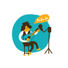 Vector illustration of singer, siting and playing the guitar. La la la quote.