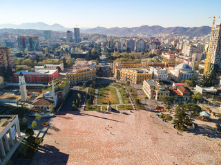 Skanderbeg Square in Tirana, Albania. aerial view