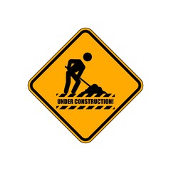 Under Construction Sign on White Background