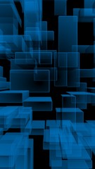 Blue and dark abstract digital and technology background. The pattern with repeating rectangles. 3D illustration