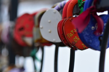 Fototapeta premium Closed lock from lovers newlyweds