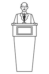 man in a podium black and white