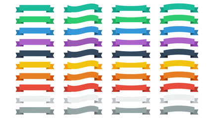 Set vector ribbons in flat colors. Vector banners ribbons. Set of 40 ribbons