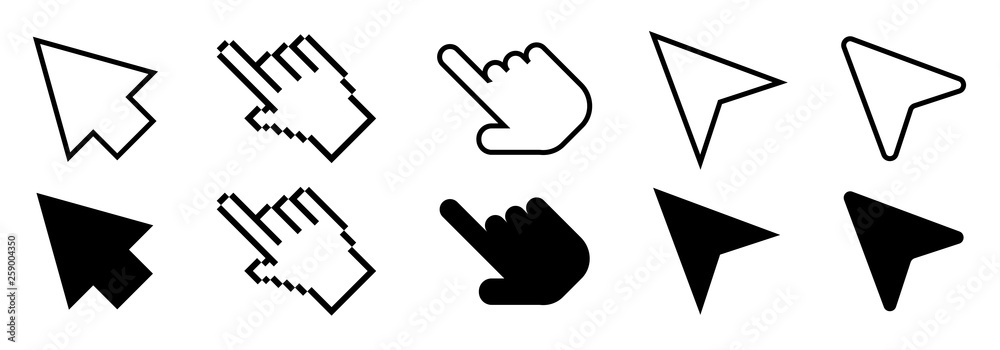Wall mural set of cursor icons in line and flat modern design