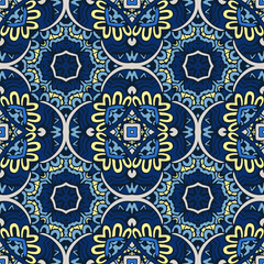Blue vector seamless ceramic tile design pattern