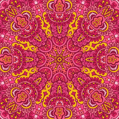Tribal indian flower ethnic seamless design. Festive colorful mandala pattern ornament
