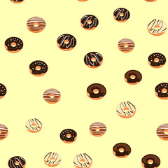 Seamless pattern with brown donuts. Vector.