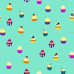 Seamless pattern with cup cakes. Vector