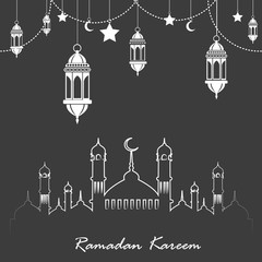 Ramadan Kareem greeting card with Islamic ornaments. Vector