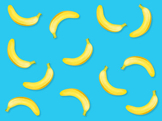 Fototapeta na wymiar Set of bananas on blue background, seamless patern