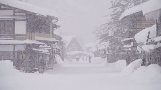 The traditionally thatched houses in Shirakawa-go where is the mountain village among the snow near Gifu, Ishikawa, and Toyama prefecture in the winter, Japan