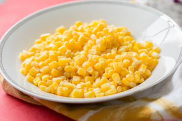 fresh corn kernels in white bowl