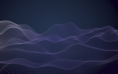 Abstract landscape on a blue background. Cyberspace grid. Hi-tech network. 3d technology illustration. 3D illustration