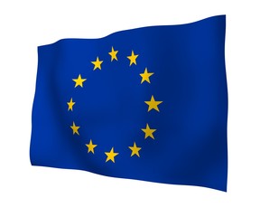 Slightly waving flag of the European Union isolated on white background, 3D rendering. Symbol of Europe. 3D illustration