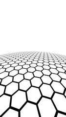 White honeycomb on a white background. Perspective view on polygon look like honeycomb. Ball, planet, covered with a network, honeycombs, cells. 3D illustration