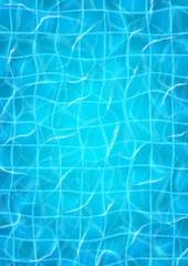 Vector poster with water surface in pool. Realistic transparent water with waves in pool. Vector illustration.