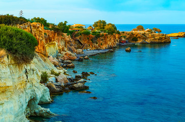 Views of the beautiful nature of shore and the bay bay of Agia Pelagia near Heraklion, Crete,...