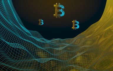 Digital currency, golden symbol Bitcoin on abstract dark background. Growth of the cryptocurrency market. Business, finance and technology concept. 3D illustration