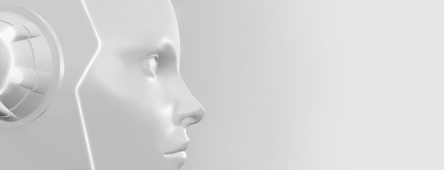 Robotic head in profile. Futurictic background, artificial intelligence, machine learning. 3d render