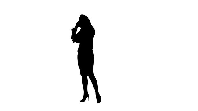 Girl thinks and can not find the answer. White background. Silhouette