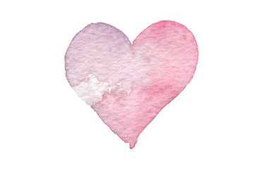 Watercolor heart shape. Abstract painting background. Isolate on white.