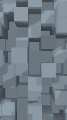 Abstract gray elegant cube geometric background. Chaotically advanced rectangular bars. 3D Rendering, 3D illustration