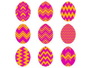 Happy Easter. Collection of Easter eggs with patterns on a white background. Vector illustration