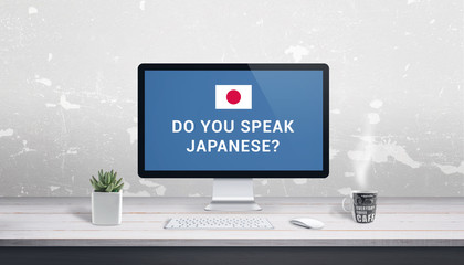 Do you speak Japanese on computer display. Japanese lessons, studiy concept..